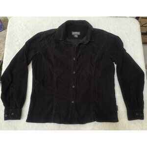 Woolrich Button Front Shirt Micro Corduroy Shirt Princess Seam Black Womens Size
